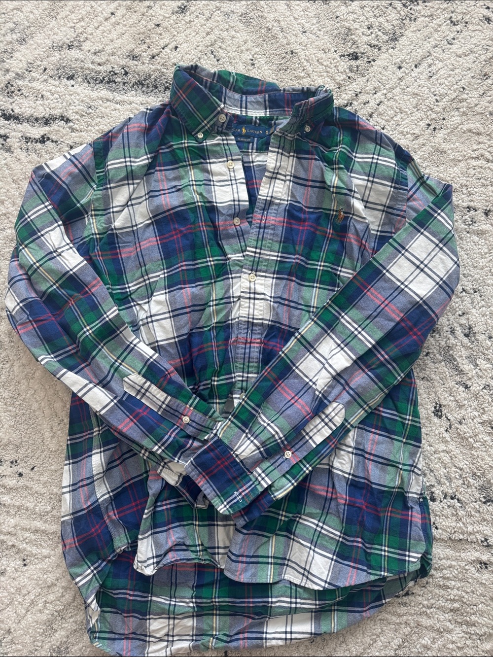 Ralph Lauren Blue, Green & White Plaid Button-Down Shirt